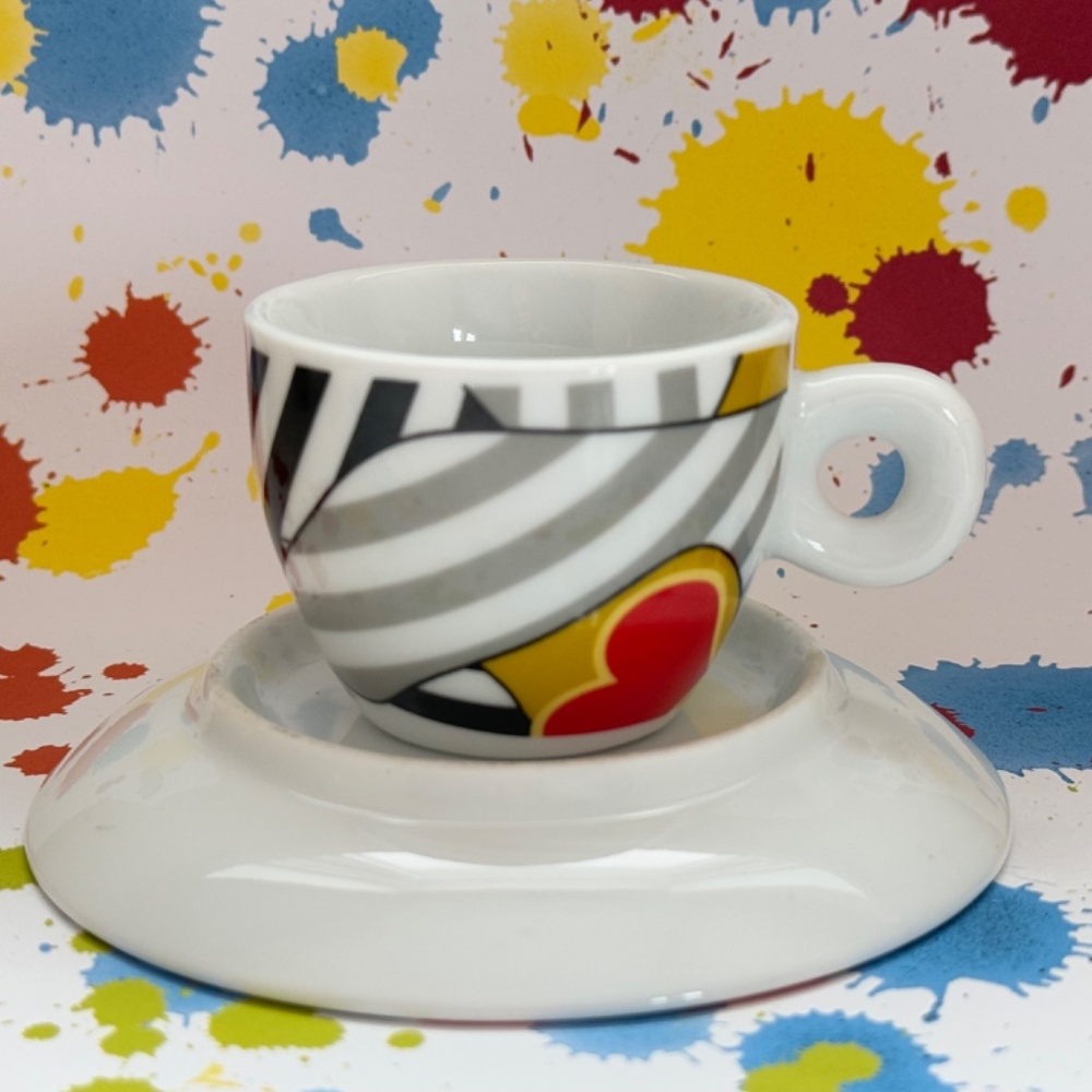 Pair (2) Espresso Cups & Saucers (2) Coordinated Colorful - Picture 6 of 10